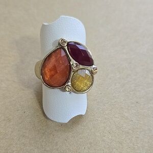 Premier Designs Gold And Orange Tone Gemstones Ring. Sz 8
